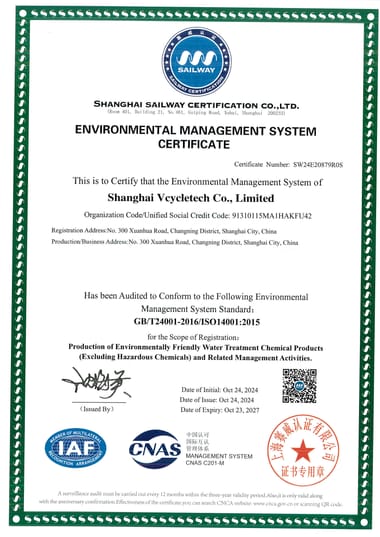 ISO 14001 certificate — VCYCLETECH