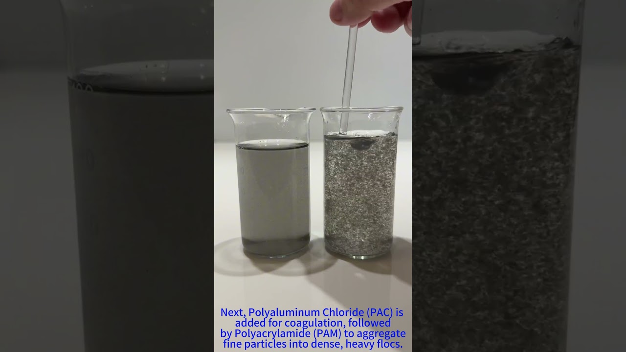Bingkai video yang menunjukkan Air Limbah Pembuatan Kuas: Decolorant, PAC dan PAM Jar Test