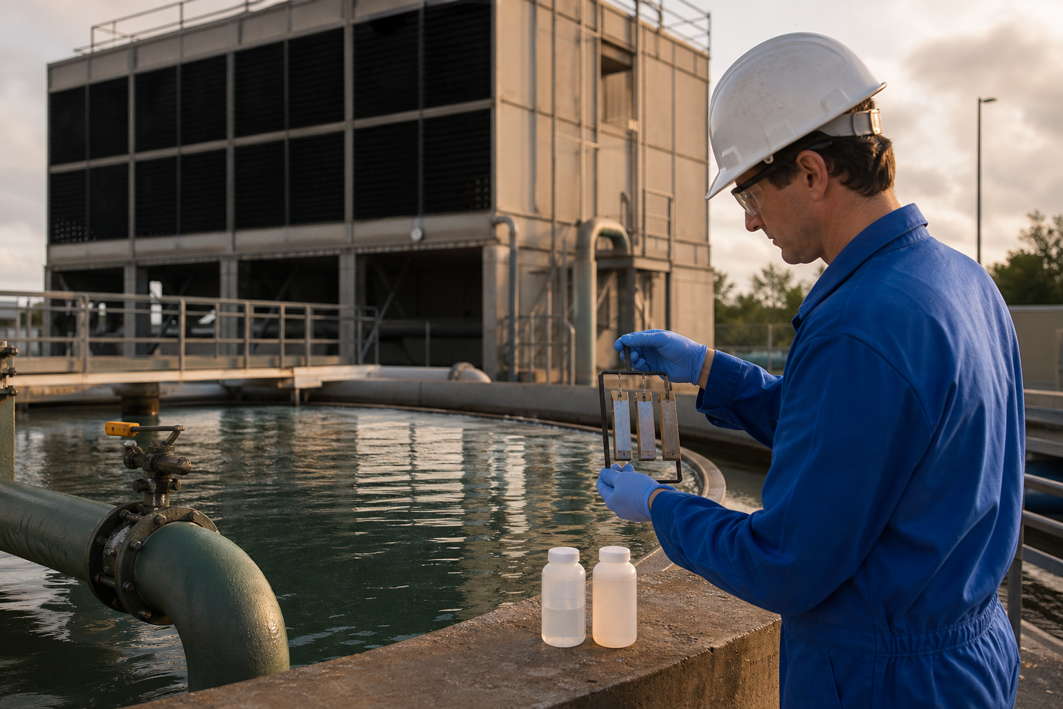 Open vs Closed Cooling Water: Corrosion Inhibitor Selection by Metallurgy — realistic cooling-water editorial scene