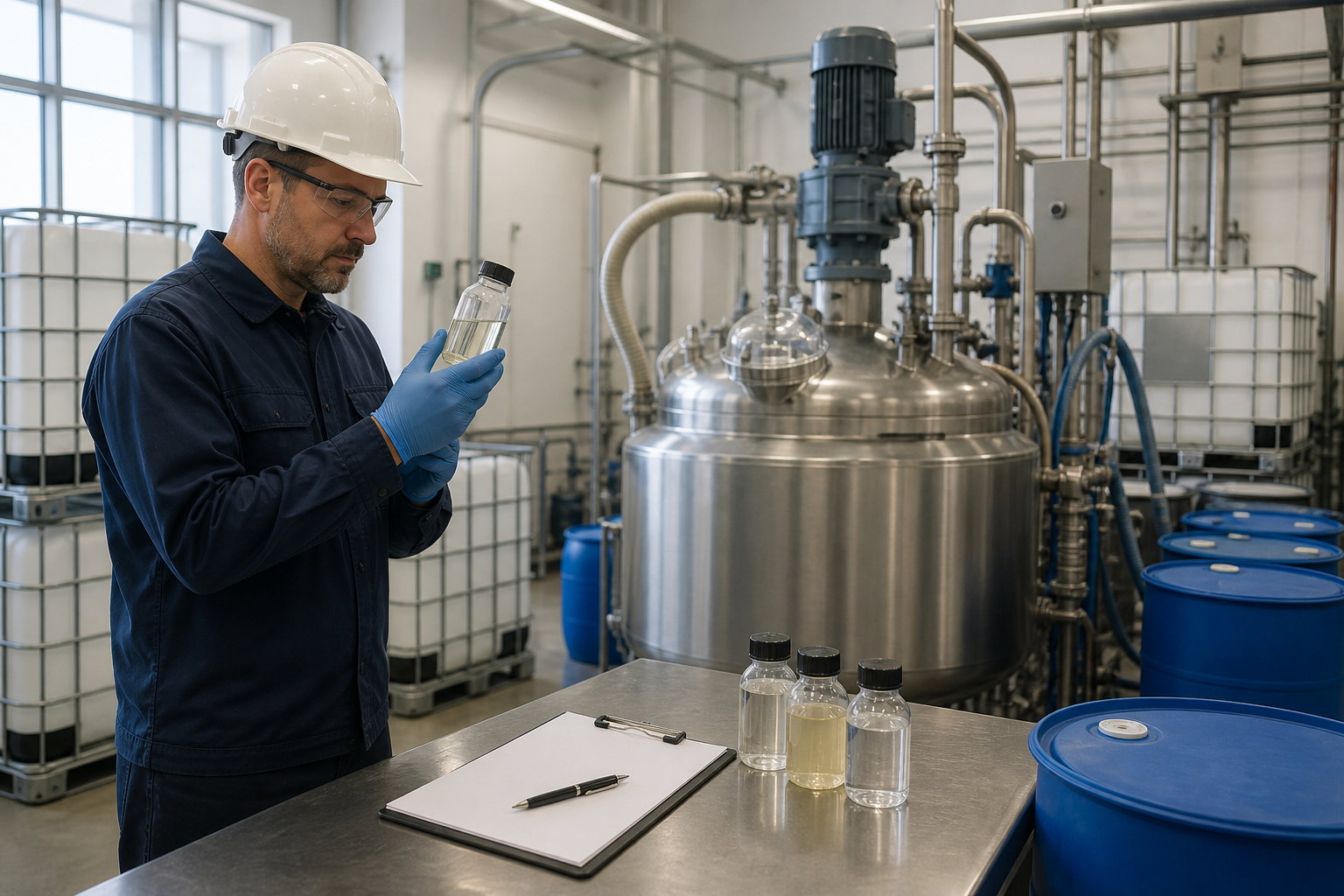 Private-Label Water Treatment Chemicals: OEM Sample, COA & Packaging Workflow — realistic water-treatment scene