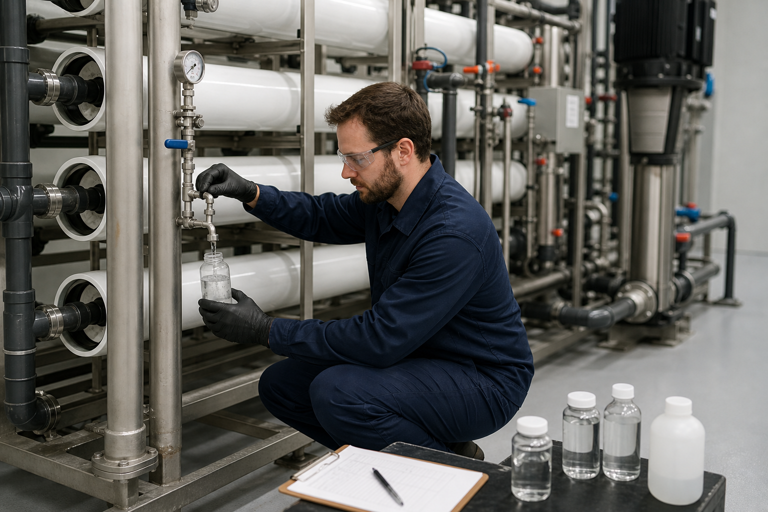 RO Antiscalant Trial Design: Feedwater, Recovery and Membrane Compatibility — realistic RO treatment editorial scene