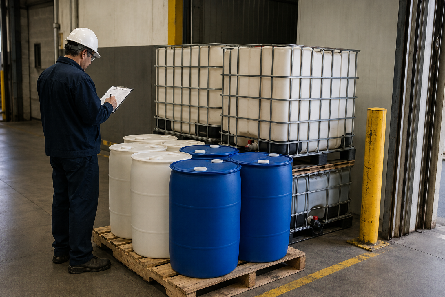Generic warehouse receiving check of unbranded chemical drums and IBC containers