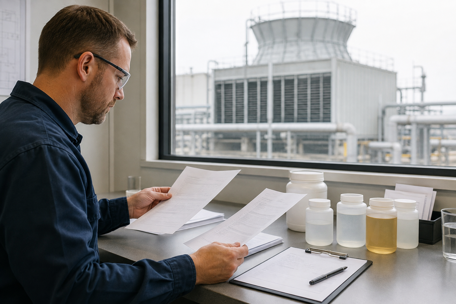 Cooling Water Chemical RFQ Checklist: COA, TDS, SDS and Trial Acceptance Criteria — realistic editorial scene