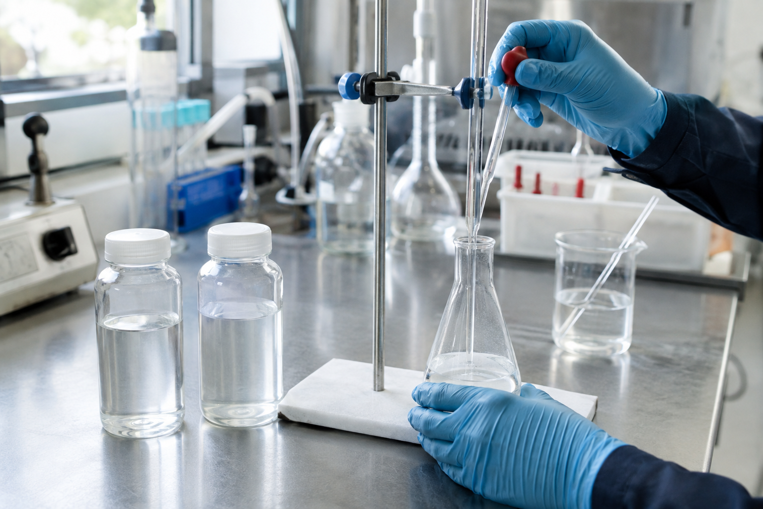 Unbranded laboratory water-chemistry preparation for a cooling-water comparison