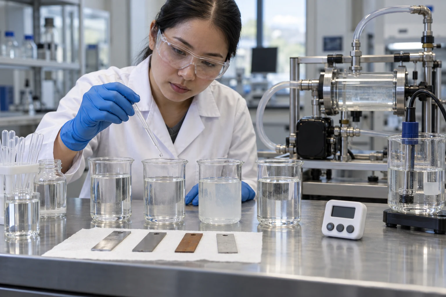 Application engineer screening oxidant and inhibitor compatibility in cooling-water samples