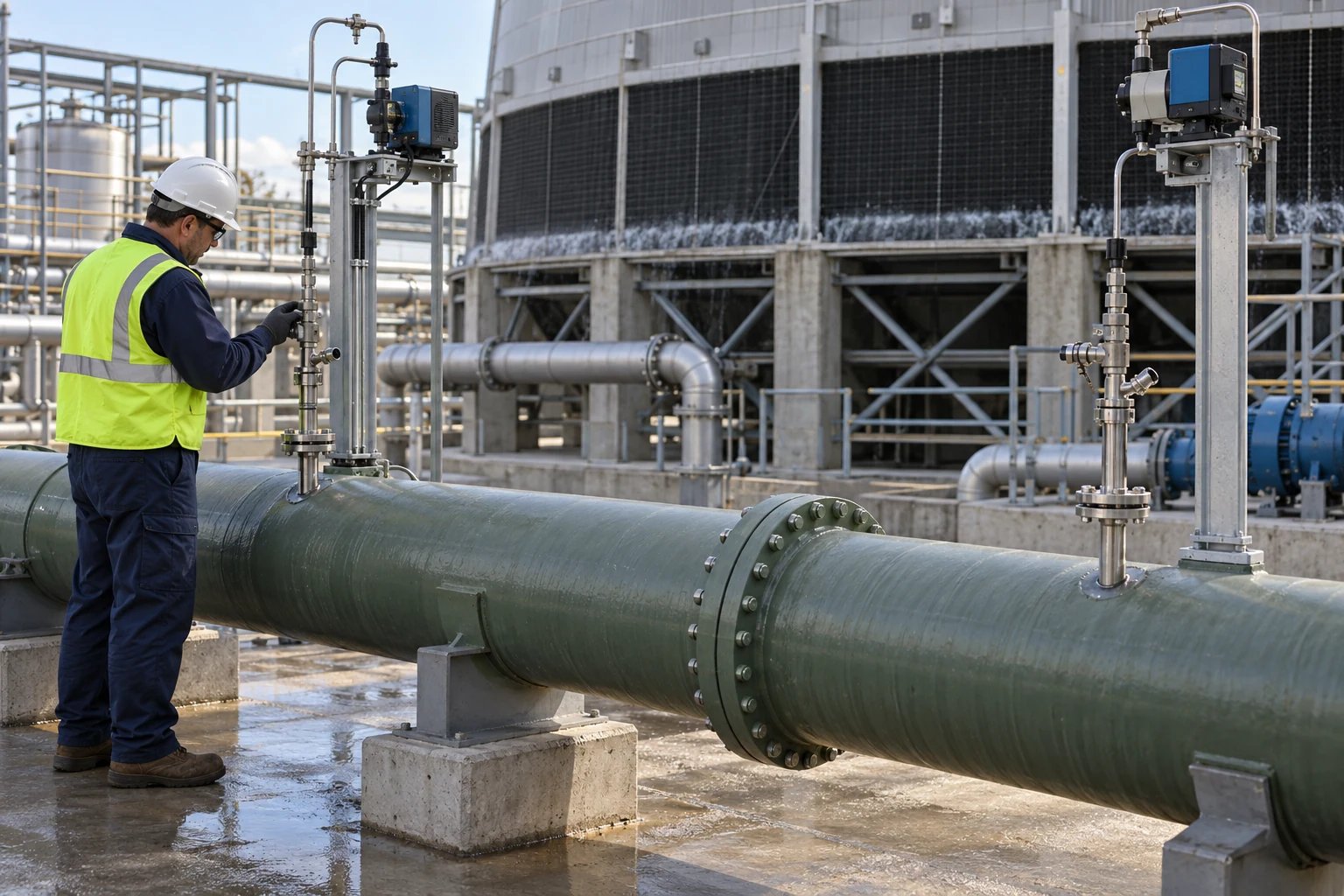 Separate cooling-water chemical injection points along a recirculating header