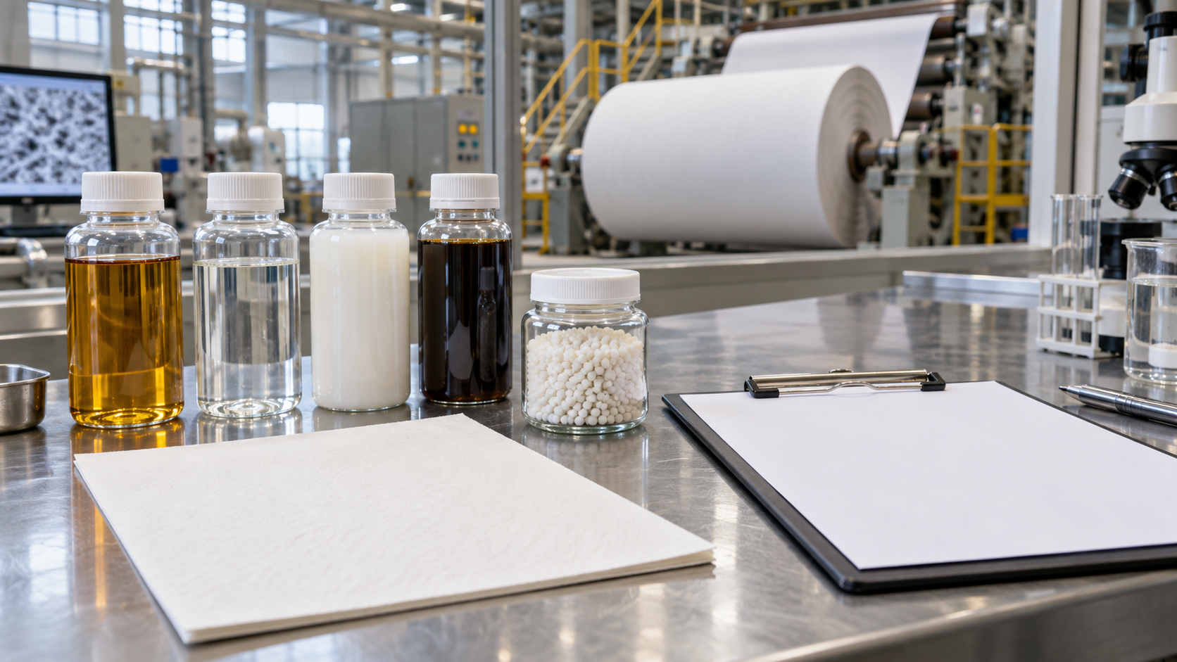 Paper chemical samples prepared for specification comparison