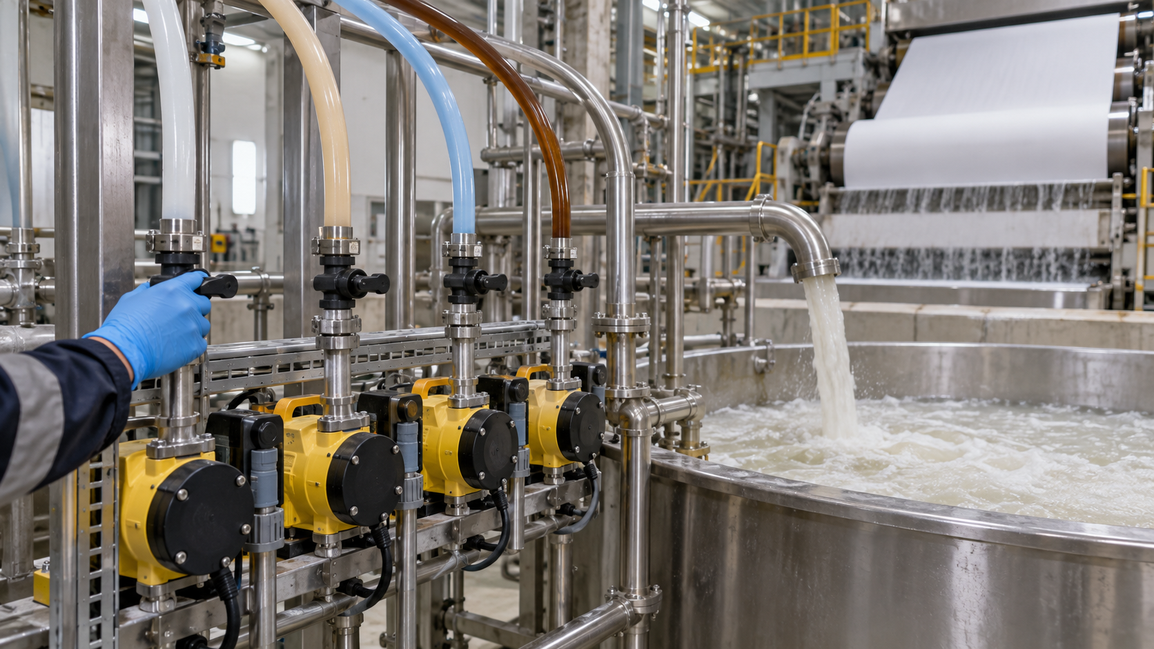 Separate additive feed lines at a paper-machine wet end