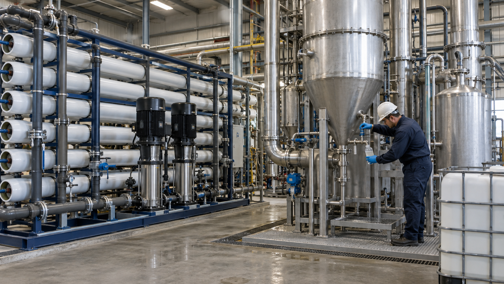 RO concentrate and evaporator sampling in a ZLD treatment train